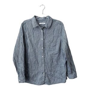 Foxcroft Top Womens 18W Blue Gingham Check Collar Button Down Crinkle Gauzy